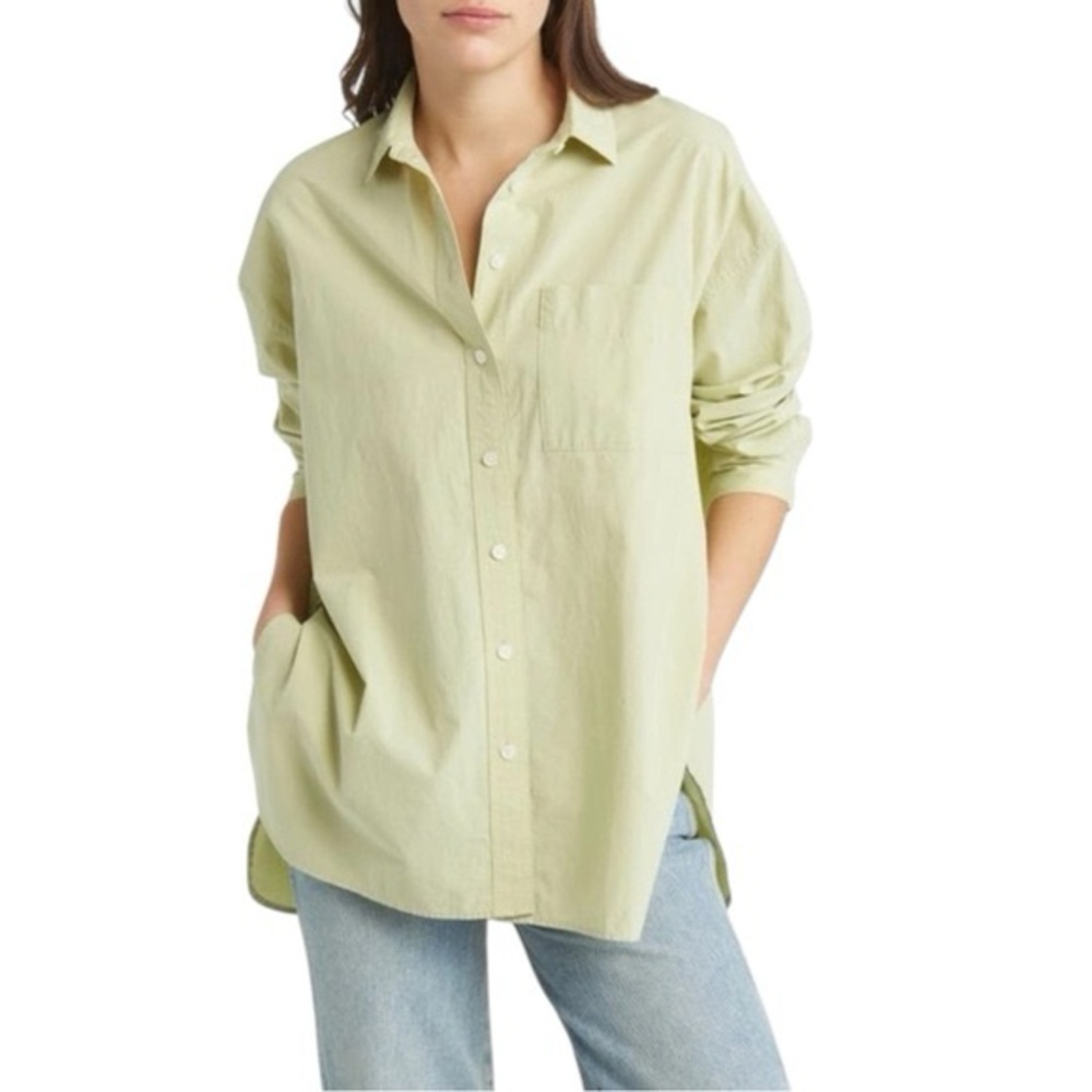NWT Madewell Signature Oversized Poplin Button-Up Light Green Shirt Sz Med